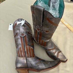 CORRAL METALLIC SILVER WESTERN COWBOY COWGIRL SQUARE TOE BOOTS 7.5